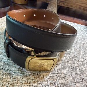 Christian Dior Black Leather Belt with Brass Buckle vintage 36/90